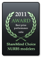 2011 AWARD  Best price performanceratio  ShareMind Choice NURBS modelers ShareMind Choice NURBS modelers