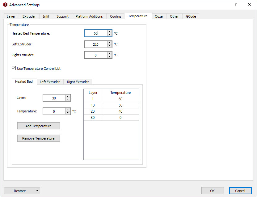 IdeaMaker 3.0 controllo temperature